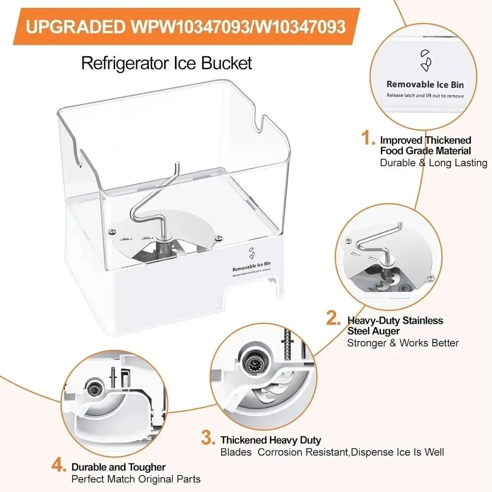 Ice Bucket Compatible Whirlpool Ice Bin, Upgraded WPW10347093 W10347093‎